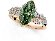 Cluster Engagement Ring Setting for Fancy Green Marquise Center with 2-Row Shoulder Clusters and Prong Head in Rose Gold