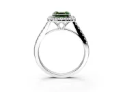 Halo Engagement Ring Setting for Fancy Green Asscher Cut Center with Raised Halo, Pave Band and Prong Head in Sterling Silver
