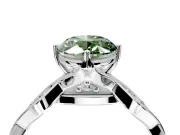 Solitaire Engagement Ring Setting for Fancy Green Oval Center with Accented Twist Band and Leaf Prong Head in Platinum