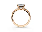 Solitaire Engagement Ring Setting for Asscher Cut Center with Trailing Leaf Accent Band and Prong Head in Rose Gold