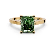 Solitaire Engagement Ring Setting for Fancy Green Radiant Cut Center with Tapered Shoulders and Prong Head in Yellow Gold