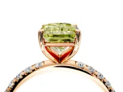 Solitaire Engagement Ring Setting for Fancy Yellow Radiant Cut Center with Micro Pave Band and Prong Head in Rose Gold
