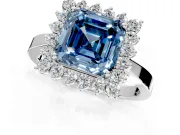 Starburst Halo Engagement Ring Setting for Fancy Blue Asscher Cut Center with Flat Cathedral Band and Prong Head in Platinum