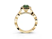 Halo Engagement Ring Setting for Fancy Green Emerald Cut Center with Twist Band and Prong Head in Yellow Gold