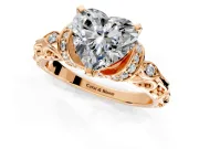 Solitaire Engagement Ring Setting for Heart-Shaped Center with Filigree Band and Prong Head in Rose Gold
