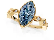 Milgrain Bezel Engagement Ring Setting for Fancy Blue Marquise Center with Marquise Stations and Bezel Head in Yellow Gold