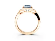Cluster Engagement Ring Setting for Fancy Blue Princess Cut Center with Milgrain Shoulder Clusters and Prong Head in Rose Gold