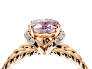 Halo Engagement Ring Setting for Fancy Pink Oval Center with Rope Twist Split Shank and Prong Head in Rose Gold