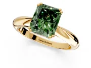 Solitaire Engagement Ring Setting for Fancy Green Radiant Cut Center with Reverse Tapered Band and Prong Head in Yellow Gold