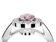 Bezel-Framed Halo Engagement Ring Setting for Fancy Pink Pear-Shaped Center with Pave Band and Prong Head in White Gold