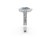 Milgrain Halo Engagement Ring Setting for Fancy Blue Pear-Shaped Center with Pave Band and Prong Head in Platinum