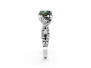 Solitaire Engagement Ring Setting for Fancy Green Cushion Cut Center with Narrow Twist Pave Band and Prong Head in Sterling Silver