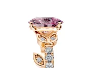 Leaf Motif Engagement Ring Setting for Fancy Pink Oval Center with Pave Band and Prong Head in Rose Gold