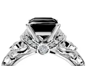 Solitaire Engagement Ring Setting for Fancy Black Princess Cut Center with Filigree Band and Prong Head in White Gold