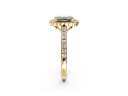 Milgrain Floral Halo Engagement Ring Setting for Emerald Cut Center with Pave Band and Prong Head in Yellow Gold