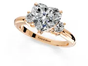 3 Stone Engagement Ring Setting for Heart-Shaped Center with Wide Plain Band and Prong Head in Rose Gold