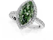 Halo Engagement Ring Setting for Fancy Green Marquise Center with Inner Milgrain Border and Prong Head in Sterling Silver