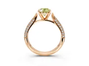 Solitaire Engagement Ring Setting for Fancy Yellow Oval Center with Multi-Row Accents and Prong Head in Rose Gold