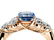 Cluster Engagement Ring Setting for Fancy Blue Radiant Cut Center with Round Cut Accent Frame and Prong Head in Rose Gold