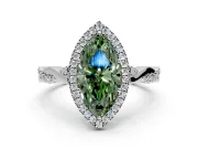 Halo Engagement Ring Setting for Fancy Green Marquise Center with Twist Band and Prong Head in Sterling Silver