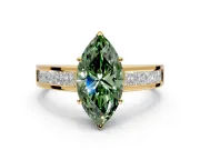 Solitaire Engagement Ring Setting for Fancy Green Marquise Center with Princess Cut Channel Band and Prong Head in Yellow Gold