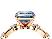 Solitaire Engagement Ring Setting for Fancy Blue Asscher Cut Center with Bezel Station Band and Prong Head in Rose Gold