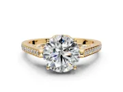 Cathedral Engagement Ring Setting for Round Cut Center with Antique-Style Pave Band and Prong Head in Yellow Gold