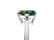 3 Stone Engagement Ring Setting for Fancy Green Emerald Cut Center with Low-Set Round Cut Accents and Prong Head in Platinum