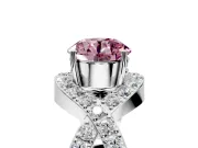 Halo Engagement Ring Setting for Fancy Pink Round Cut Center with Pave Infinity Twist Band and Prong Head in Platinum