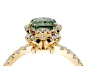 Halo Engagement Ring Setting for Fancy Green Radiant Cut Center with Openwork Halo, Pave Band and Prong Head in Yellow Gold