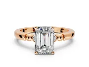 Solitaire Engagement Ring Setting for Emerald Cut Center with Beaded Shoulders and Prong Head in Rose Gold