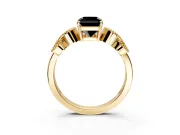 Leaf Engagement Ring Setting for Fancy Black Princess Cut Center with Milgrain Accent Band and Prong Head in Yellow Gold
