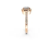 Halo Engagement Ring Setting for Cushion Cut Center with Inner Milgrain Border and Prong Head in Rose Gold