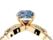 Solitaire Engagement Ring Setting for Fancy Blue Cushion Cut Center with Criss-Cross Accent Band and Prong Head in Yellow Gold