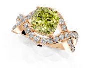 Halo Engagement Ring Setting for Fancy Yellow Cushion Cut Center with Pave Infinity Twist Band and Prong Head in Rose Gold