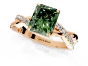 Crossover Engagement Ring Setting for Fancy Green Radiant Cut Center with Pave and Plain Strands and Prong Head in Rose Gold