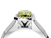 Halo Engagement Ring Setting for Fancy Yellow Emerald Cut Center with Knife Ridge Cathedral Band and Prong Head in Sterling Silver