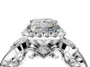 Bypass Halo Engagement Ring Setting for Princess Cut Center with Bezel Accents, Milgrain and Prong Head in White Gold