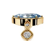 Vintage Station Engagement Ring Setting for Fancy Blue Marquise Center with Accents and Prong Head in Yellow Gold