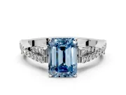 Solitaire Engagement Ring Setting for Fancy Blue Emerald Cut Center with Twisted Pave Split Shank and Prong Head in Sterling Silver