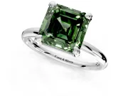 Low-Set Solitaire Engagement Ring Setting for Fancy Green Asscher Cut Center with Thin Plain Band and Prong Head in Platinum
