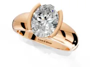 Tension Engagement Ring Setting for Oval Center with Wide Flat Band and Tension Head in Rose Gold