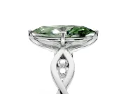 Solitaire Engagement Ring Setting for Fancy Green Marquise Center with Accented Twist Band and Leaf Prong Head in Sterling Silver