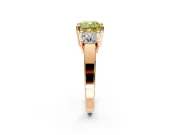 3 Stone Engagement Ring Setting for Fancy Yellow Cushion Cut Center with Matching Side Accents and Prong Head in Rose Gold