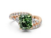 Solitaire Engagement Ring Setting for Fancy Green Radiant Cut Center with Pave Bypass Twist Band and Prong Head in Rose Gold