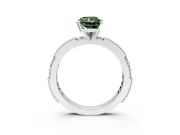 Solitaire Engagement Ring Setting for Fancy Green Radiant Cut Center with Milgrain-Edged Pave Band and Prong Head in Platinum