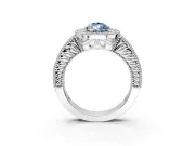Milgrain Halo Engagement Ring Setting for Fancy Blue Pear-Shaped Center with Pave Band and Prong Head in Platinum