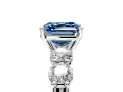 5 Stone Engagement Ring Setting for Fancy Blue Asscher Cut Center with Graduated Accents and Prong Head in Sterling Silver