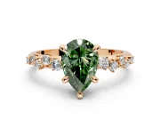 Solitaire Engagement Ring Setting for Fancy Green Pear-Shaped Center with Trailing Leaf Accent Band and Prong Head in Rose Gold