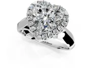 Halo Engagement Ring Setting for Heart-Shaped Center with Square Band and Prong Head in White Gold